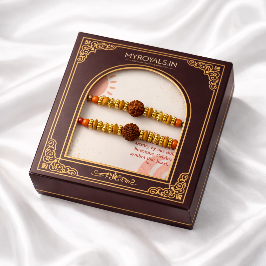 Rudraksha Bead Rakhi with Gold-Tone Chain Accent