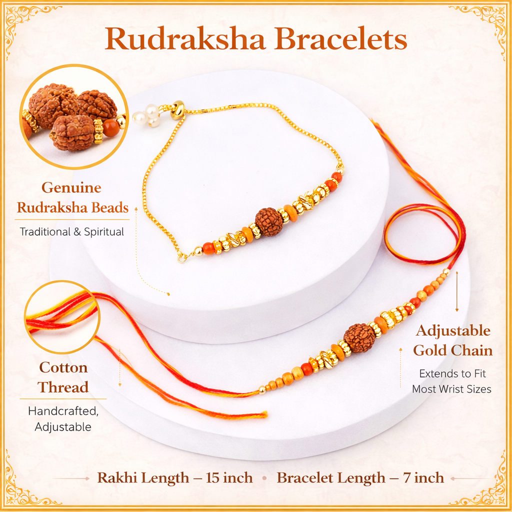 Rudraksha Bead Rakhi with Gold-Tone Chain Accent