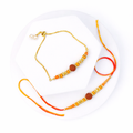 Rudraksha Bead Rakhi with Gold-Tone Chain Accent
