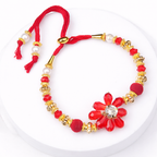 Red Floral Stone Bhaiya Bhabhi Rakhi