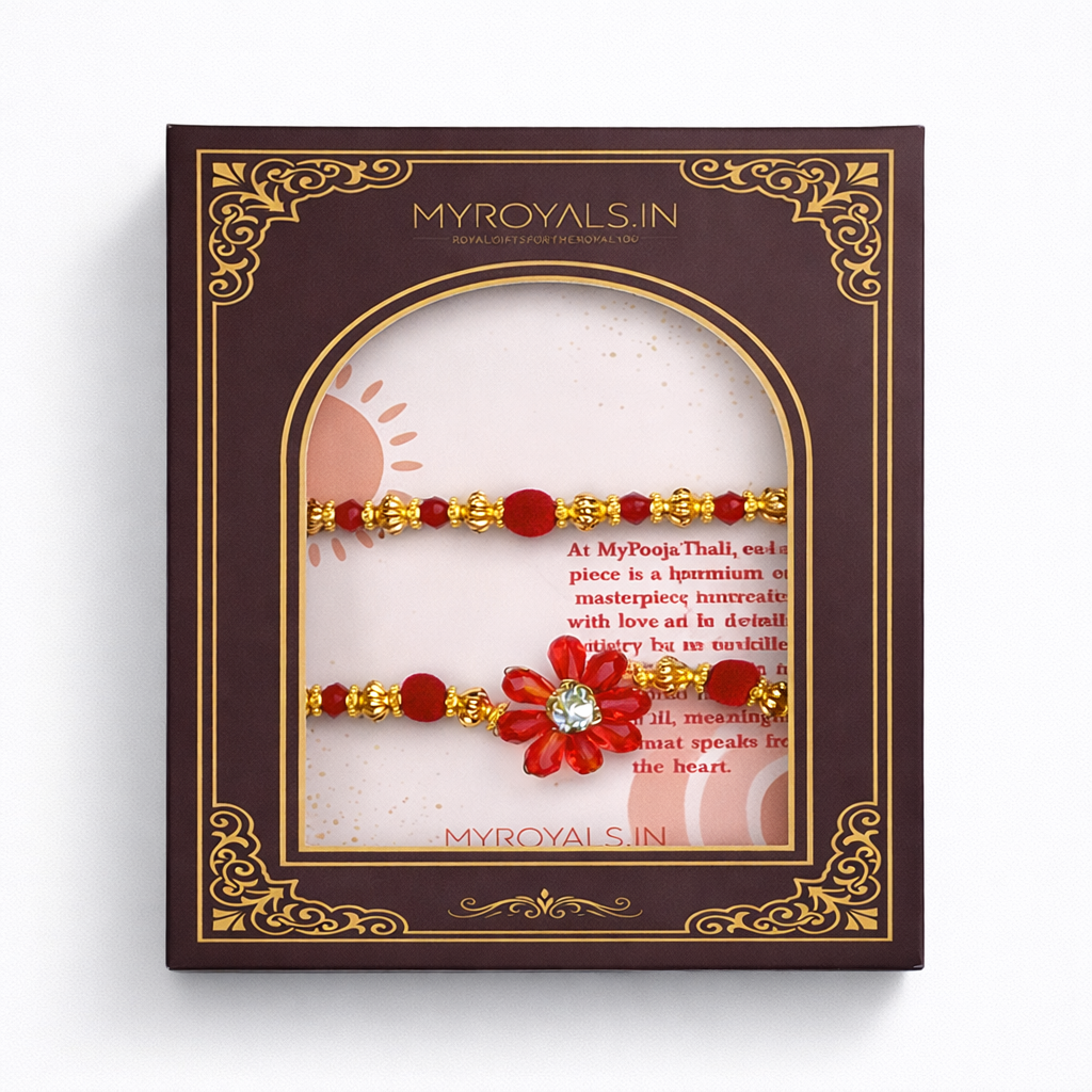 Red Floral Stone Bhaiya Bhabhi Rakhi