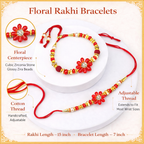 Red Floral Stone Bhaiya Bhabhi Rakhi