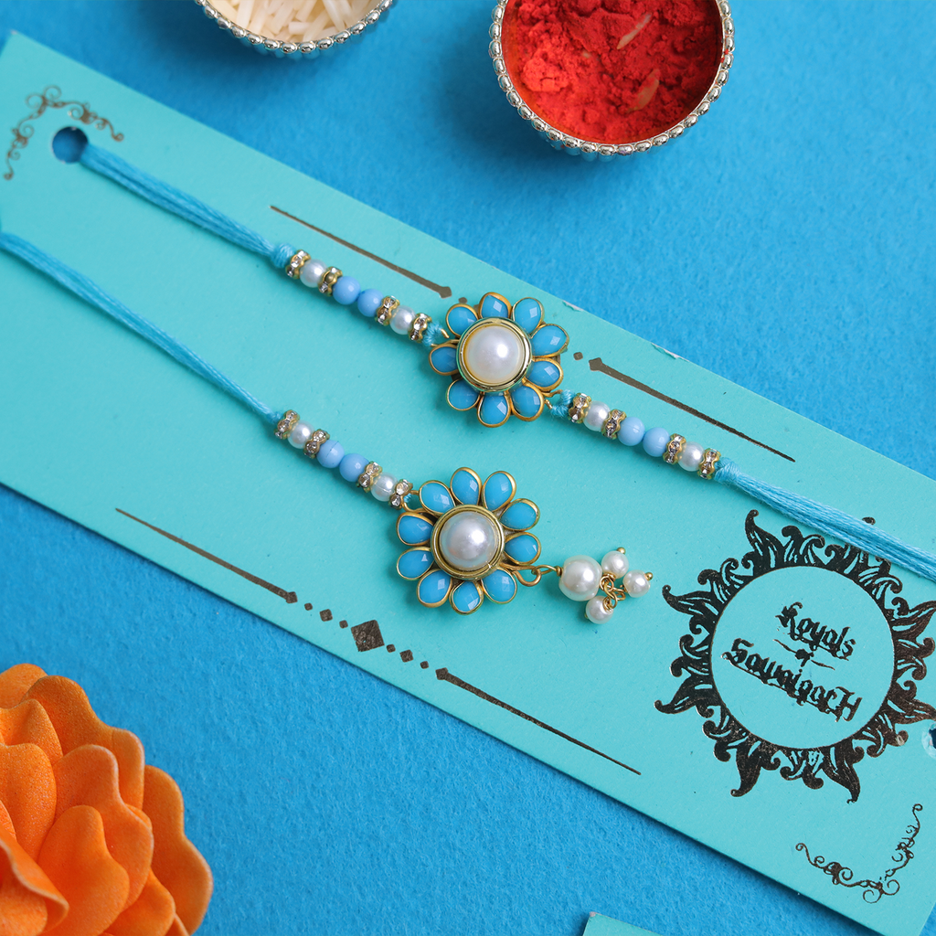 Exquisite Bhaiya Bhabhi Rakhi Set – Handcrafted Pearl & Kundan Collection