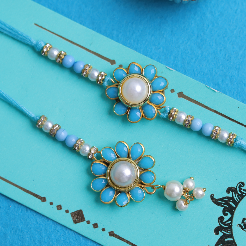 Exquisite Bhaiya Bhabhi Rakhi Set – Handcrafted Pearl & Kundan Collection