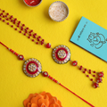 Royal Red Kundan Bhaiya Bhabhi Rakhi Set – Handcrafted Couple Collection