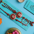 Royal Red Kundan Bhaiya Bhabhi Rakhi Set – Handcrafted Couple Collection