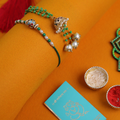 Exquisite Green & Pearl Bhaiya Bhabhi Rakhi Set – Handcrafted Jhumka Collection