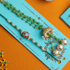 Exquisite Green & Pearl Bhaiya Bhabhi Rakhi Set – Handcrafted Jhumka Collection