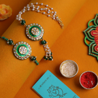 Royal Red Kundan Bhaiya Bhabhi Rakhi Set – Handcrafted Traditional Couple Collection