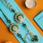 Royal Red Kundan Bhaiya Bhabhi Rakhi Set – Handcrafted Traditional Couple Collection