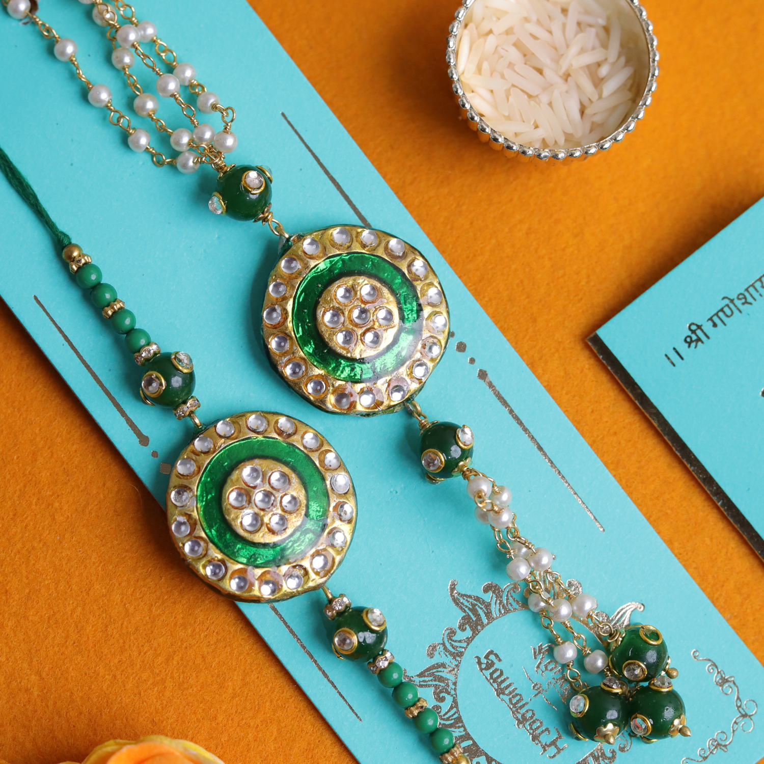 Royal Red Kundan Bhaiya Bhabhi Rakhi Set – Handcrafted Traditional Couple Collection