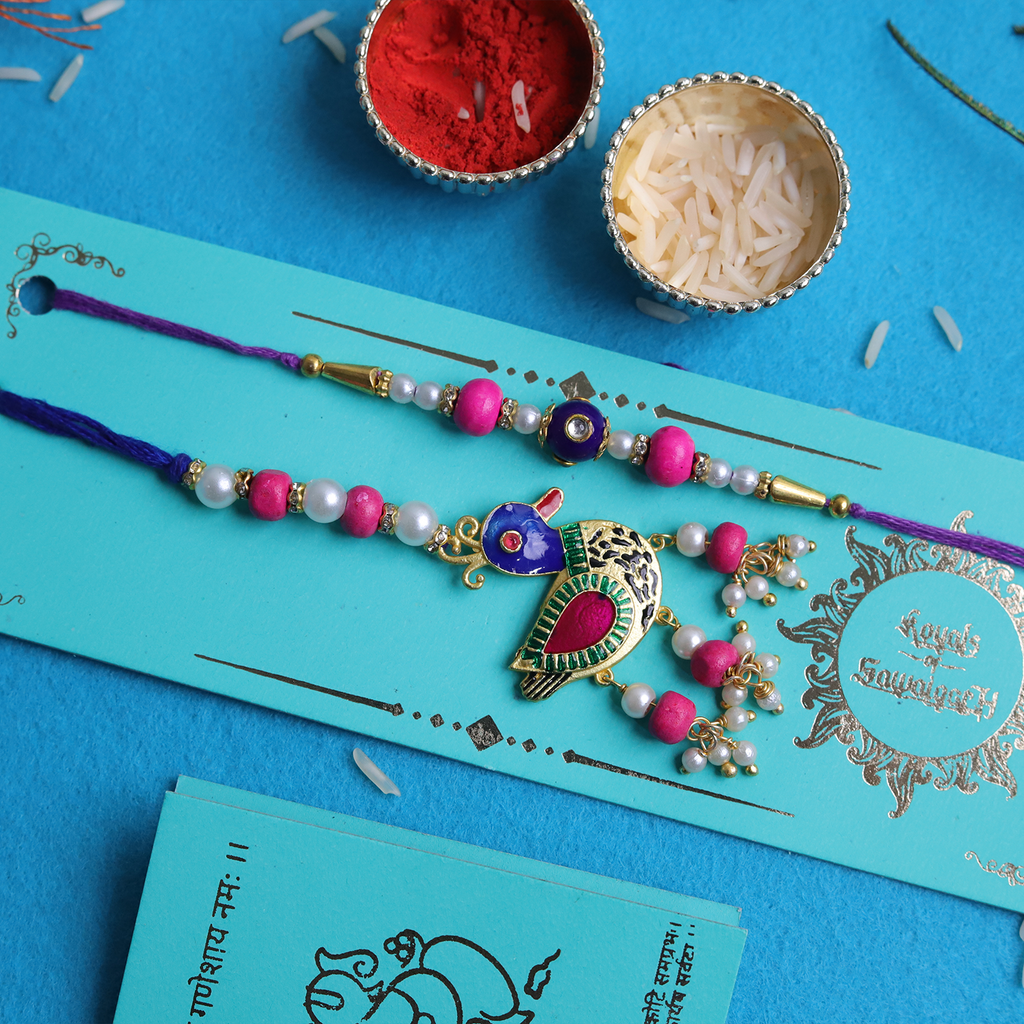 Royal Emerald Green Bhaiya Bhabhi Rakhi Set – Handcrafted Traditional Couple Collection