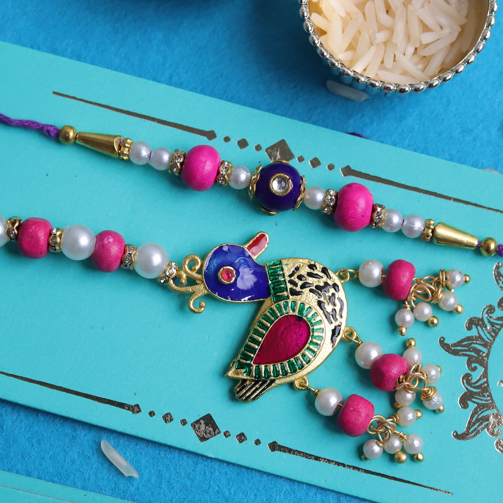 Royal Emerald Green Bhaiya Bhabhi Rakhi Set – Handcrafted Traditional Couple Collection