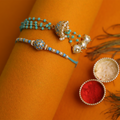 Turquoise Beaded Bhaiya Bhabhi Rakhi Set – Handcrafted Traditional Couple Collection