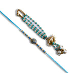 Turquoise Beaded Bhaiya Bhabhi Rakhi Set – Handcrafted Traditional Couple Collection