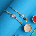 Protective Blue Evil Eye Bhaiya Bhabhi Rakhi Set – Handcrafted Couple Collection