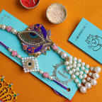 Royal Peacock Feather Bhaiya Bhabhi Rakhi Set – Handcrafted Zardosi Collection