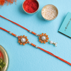 Divine Rudraksha & Sandalwood Bhaiya Bhabhi Rakhi Set – Handcrafted Spiritual Collection