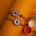 Royal Red Floral Bhaiya Bhabhi Rakhi Set – Handcrafted Kundan Couple Collection