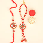 Royal Red Floral Bhaiya Bhabhi Rakhi Set – Handcrafted Kundan Couple Collection
