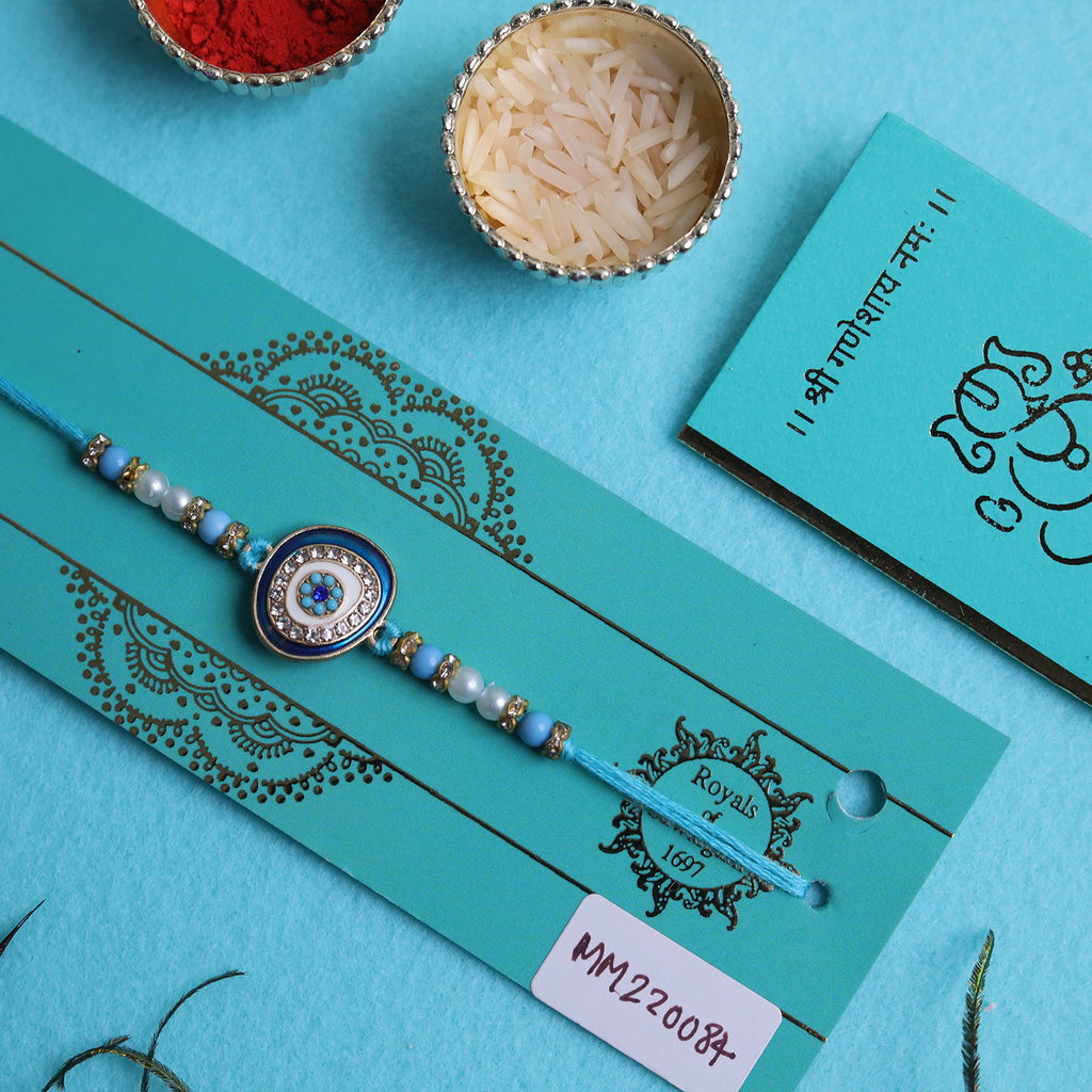 Guardian's Grace: Celestial Blue Evil Eye Designer Single Rakhi