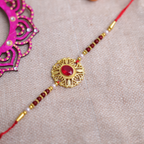 Regal Ruby Gold Filigree Designer Single Rakhi
