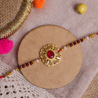 Regal Ruby Gold Filigree Designer Single Rakhi