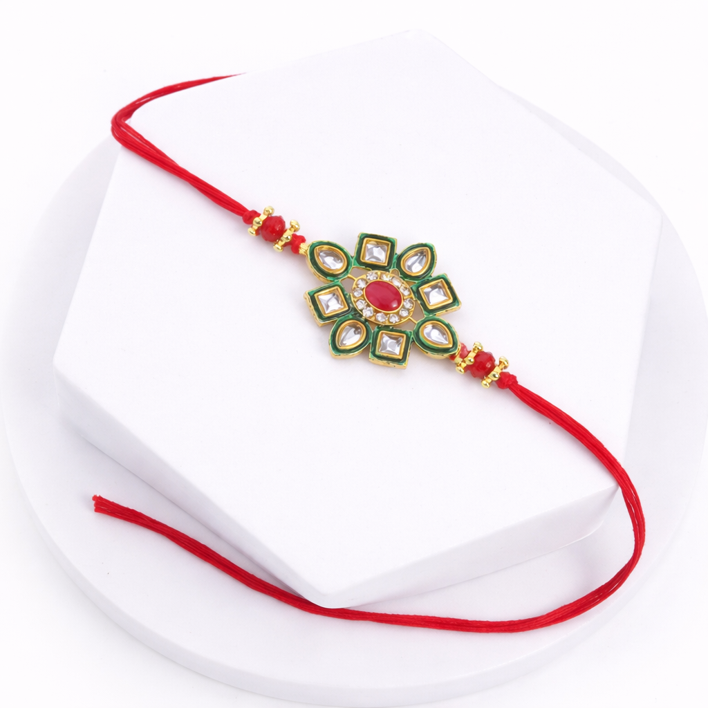 Premium Handcrafted Kundan & Meenakari Single Rakhi