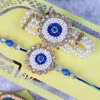 Evil Eye Bhaiya Bhabhi Rakhi Set & Personalized Chocolate Gift Box
