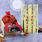 Personalized "Royal Peacock" Set of 2 Rakhi & Premium Dry Fruit Gift Box