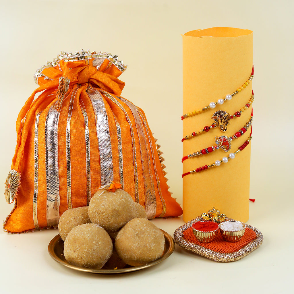 Divine Set of 4 Ganesha Rakhi Combo