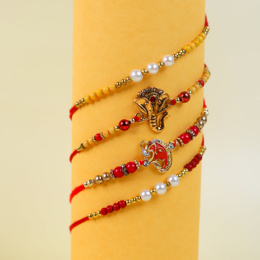 Divine Set of 4 Ganesha Rakhi Combo