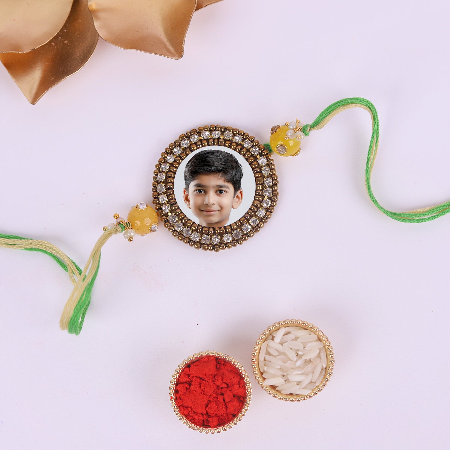 Personalized Photo Kids Rakhi with Roli Chawal Set - Custom Picture Rakhi for Little Brother