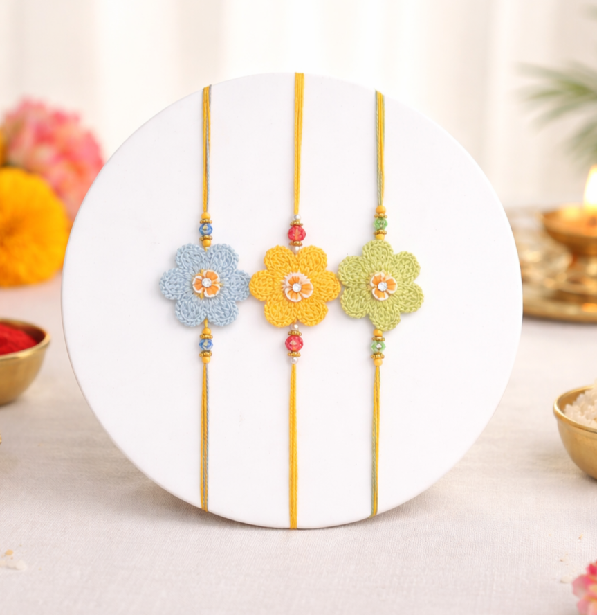 Handcrafted Floral Rakhi Set