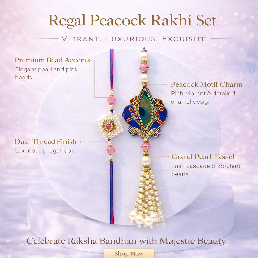 Peacock Meenakari Bhaiya Bhabhi Rakhi Set
