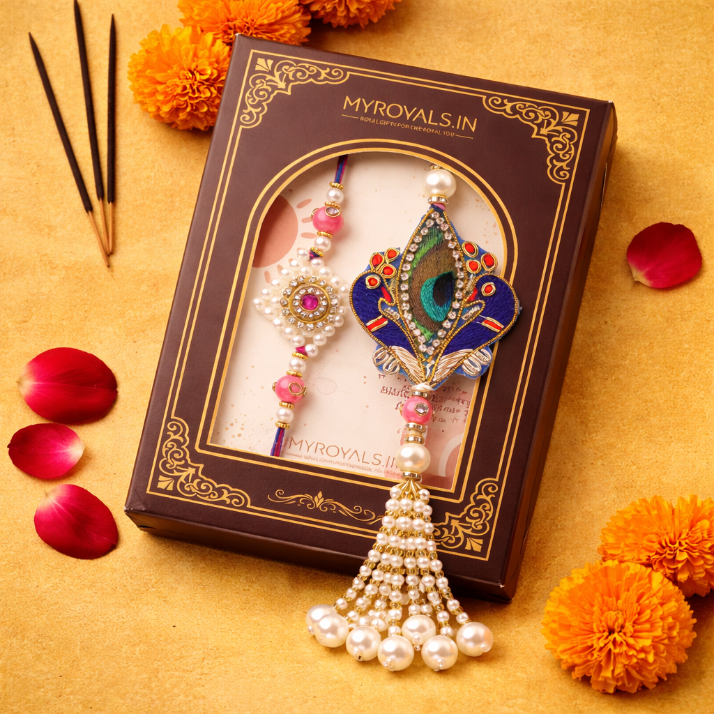 Peacock Meenakari Bhaiya Bhabhi Rakhi Set