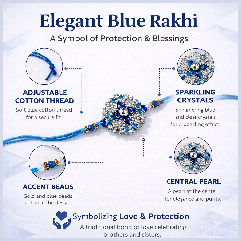 Royal Blue Floral Stone Rakhi