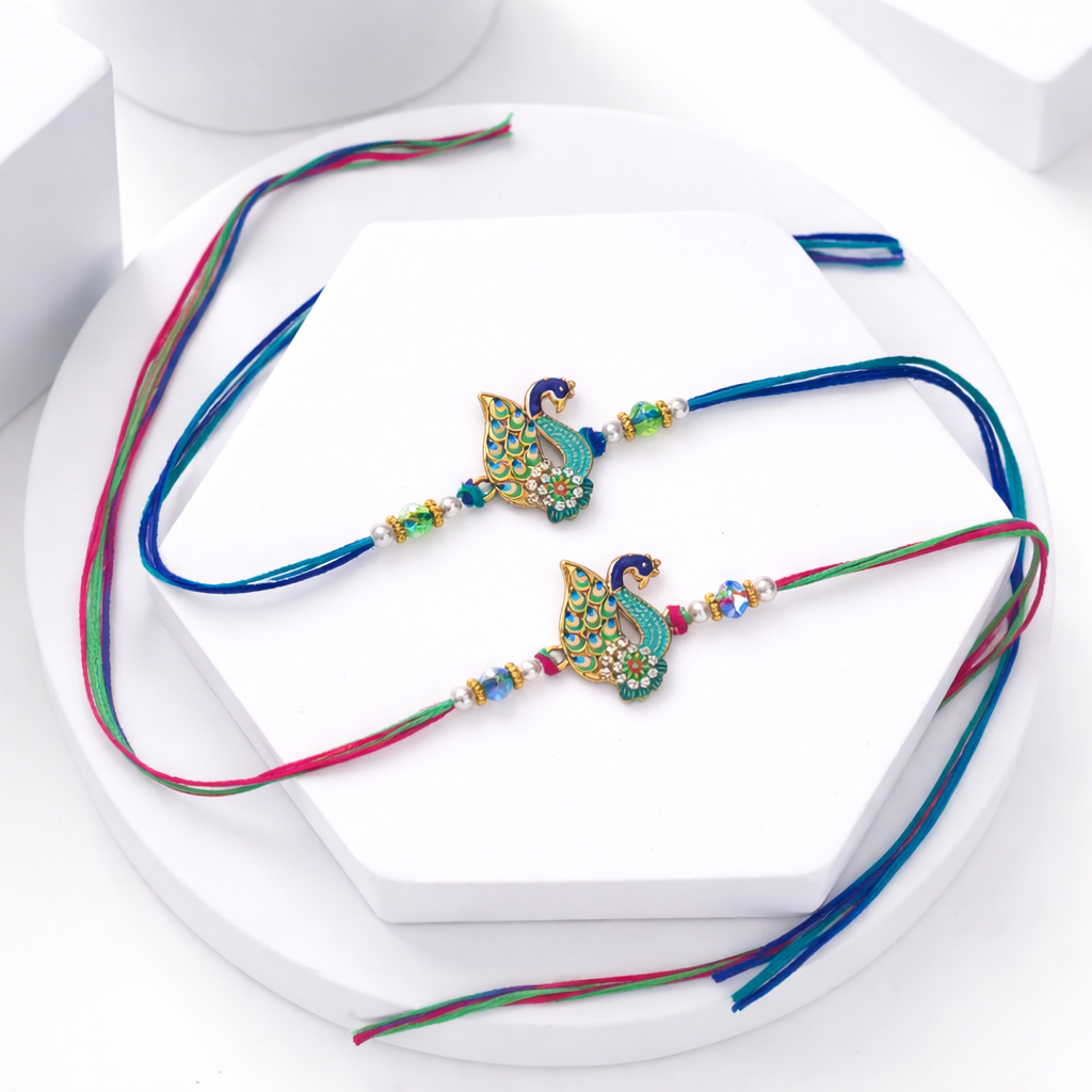 Meenakari Peacock Rakhi (Set of 2)