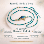 Teal Thread Peacock Flute Rakhi
