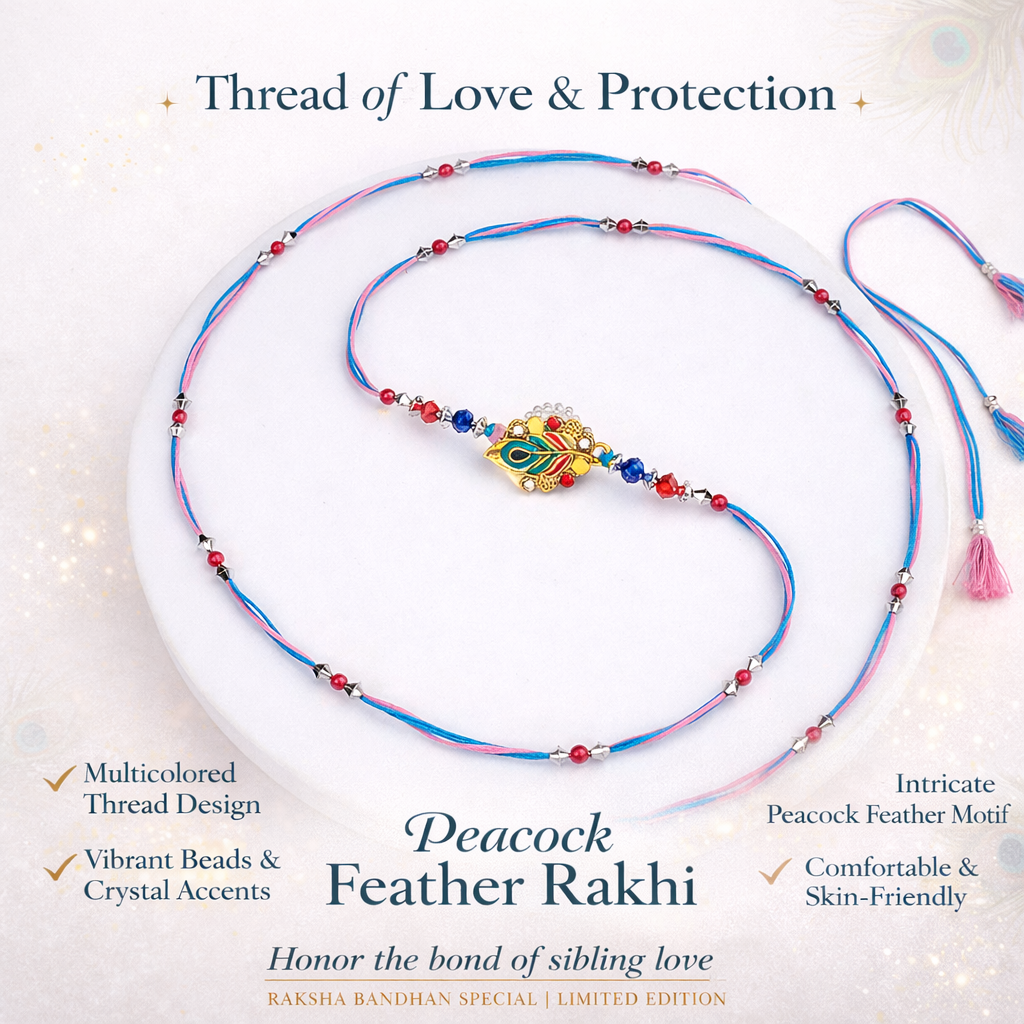 Peacock Motif Rakhi with Beads