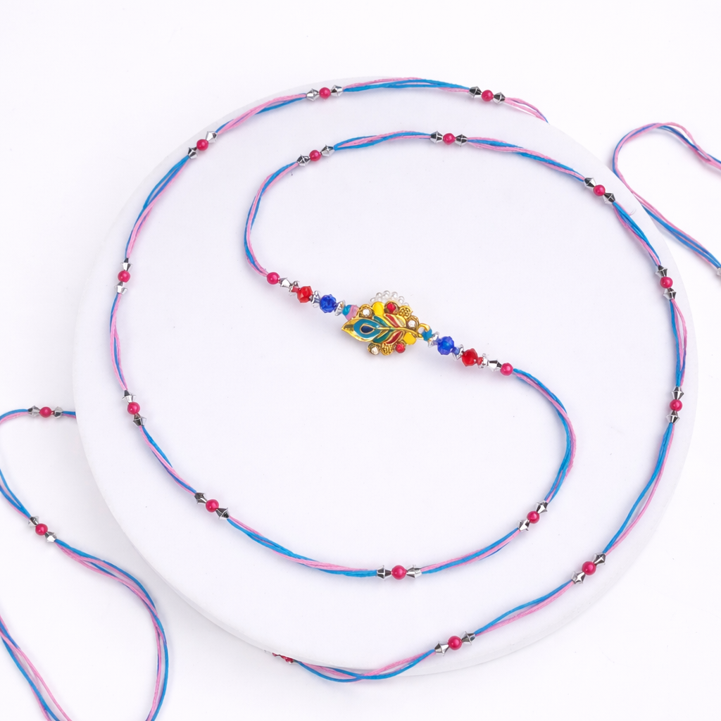 Peacock Motif Rakhi with Beads