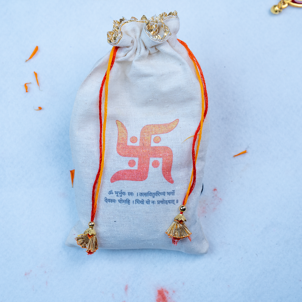 Elegant Rudraksha Rakhi Set with Designer Mini Thali & Message Scroll