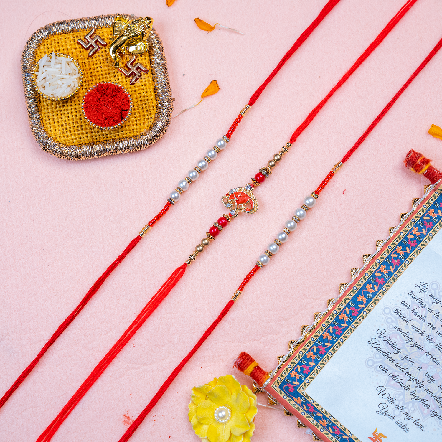 Ganesha Bhaiya Bhabhi Rakhi Set with Designer Pooja Thali