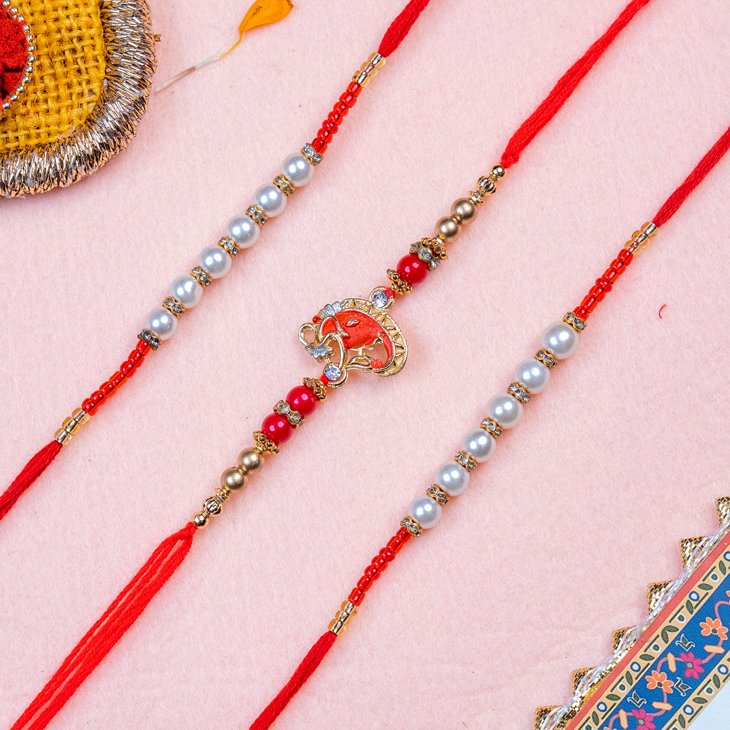 Ganesha Bhaiya Bhabhi Rakhi Set with Designer Pooja Thali