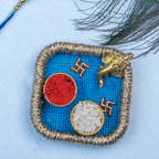 Divine Peacock Bhaiya Bhabhi Rakhi Set – Handcrafted Thali Collection with Blue Net Potli