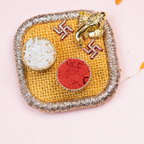 Premium Set of 4 Designer Rakhi with Handcrafted Thali & Festive Scroll