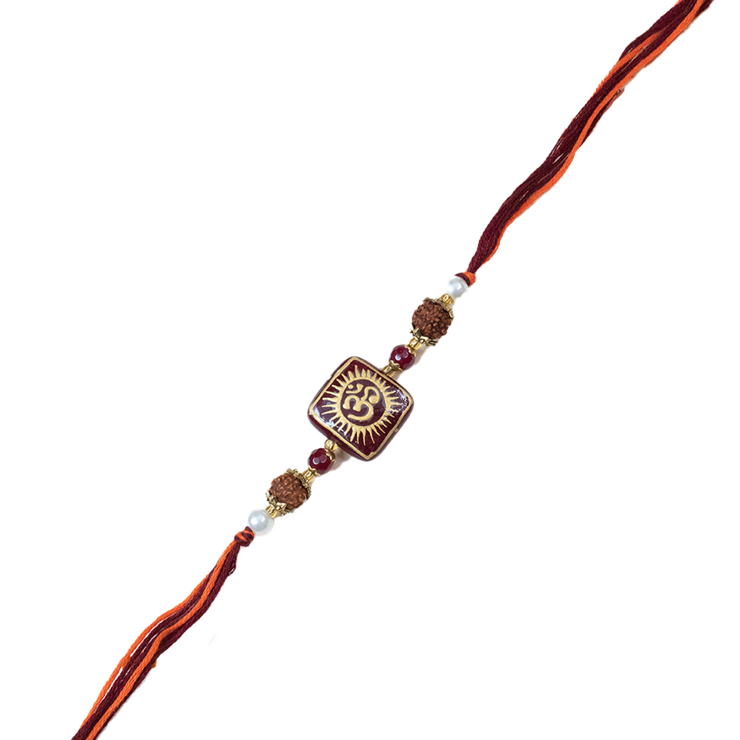 Divine Om & Rudraksha Rakhi Gift Set with Personalized Message Scroll, Roli-Chawal, and Handcrafted Potli