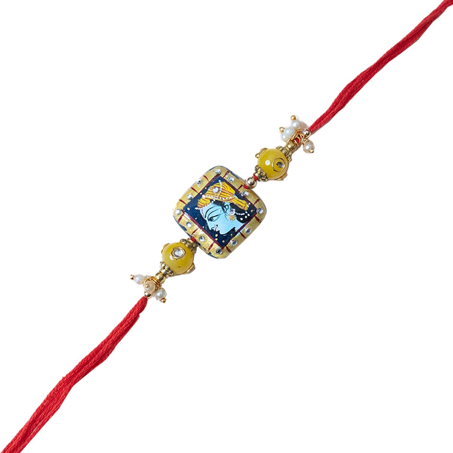 Exquisite Lord Krishna Hand-Painted Rakhi Gift Set with Divine Message Scroll, Roli-Chawal Kit, and Handcrafted Shloka Potli