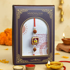 Traditional Divine Ganesha & Pearl Bhaiya Bhabhi Rakhi Combo with Hand-Painted Potli & Scroll Card