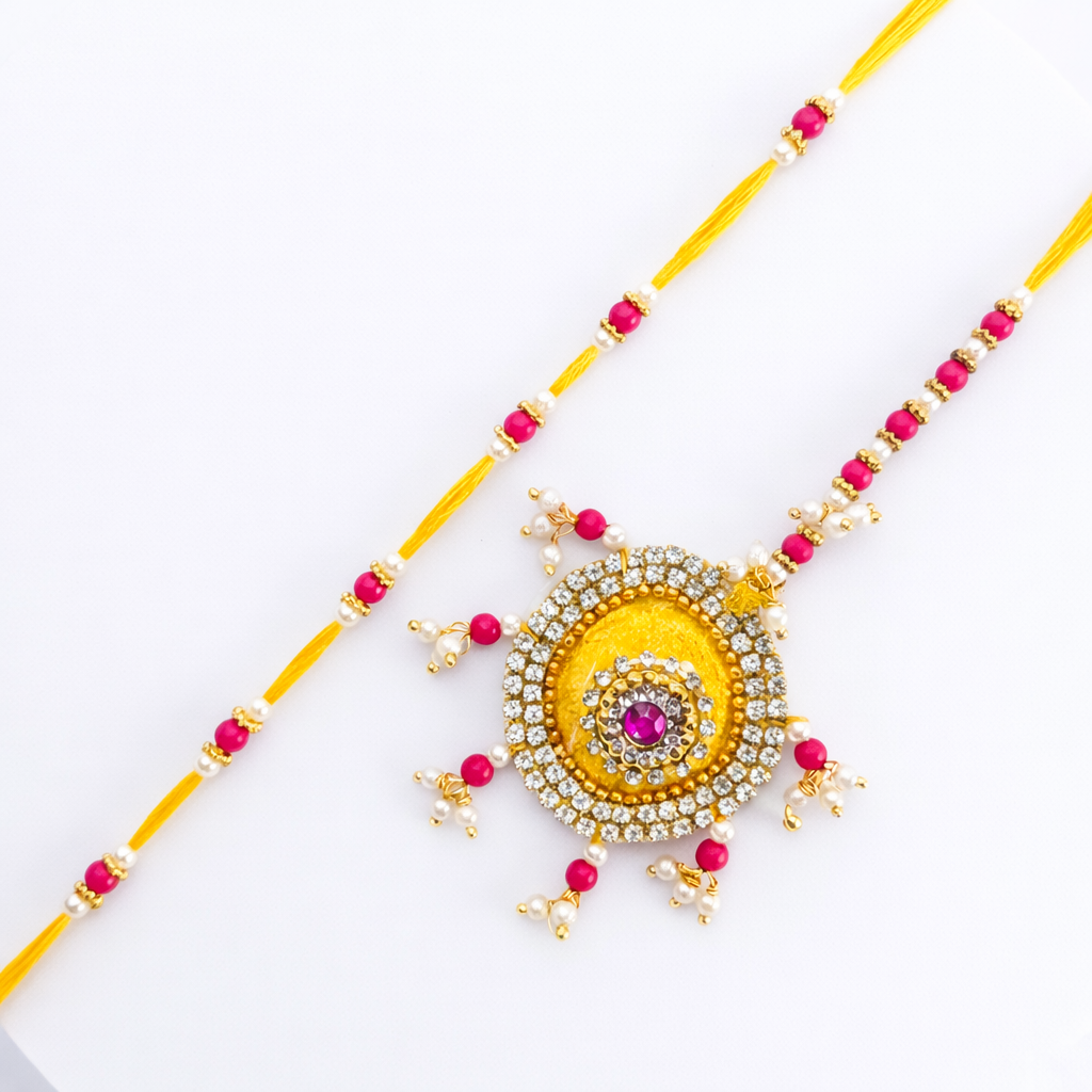 Premium Yellow Bhaiya Bhabhi Rakhi Set with Royal Gift Box